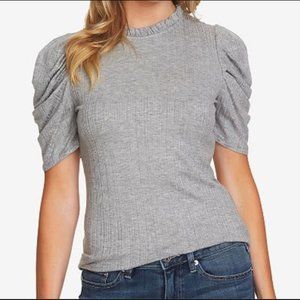 CeCe  - Puff-Sleeve Ruffled-Neck Top Light Grey XS